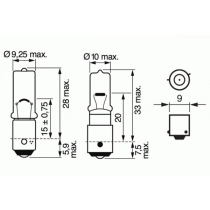 Лампа 12V 6W BAX9s габариты